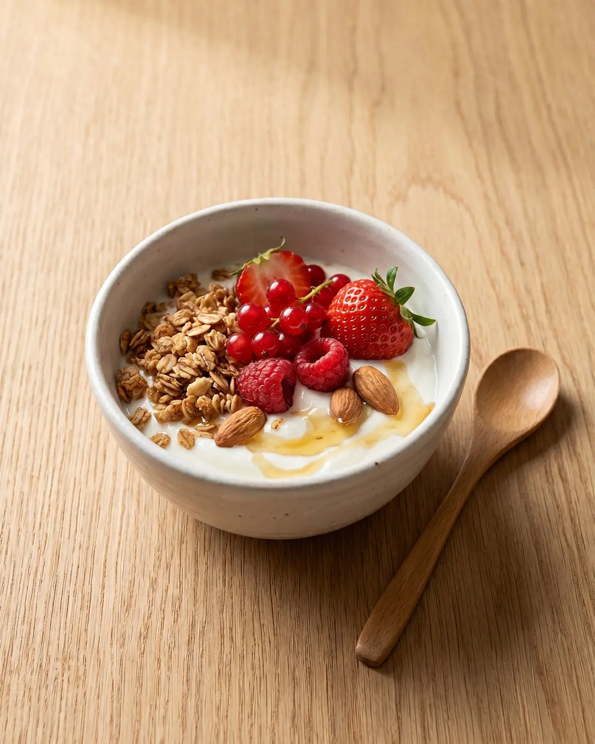skyr kefir Bol de petit-déjeuner avec yaourt, fruits rouges, granola croustillant et amandes effilées